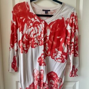 Floral Red and White Women's Cardigan